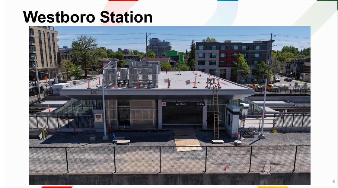 Photo of the Westboro station headhouse with construction in sight
